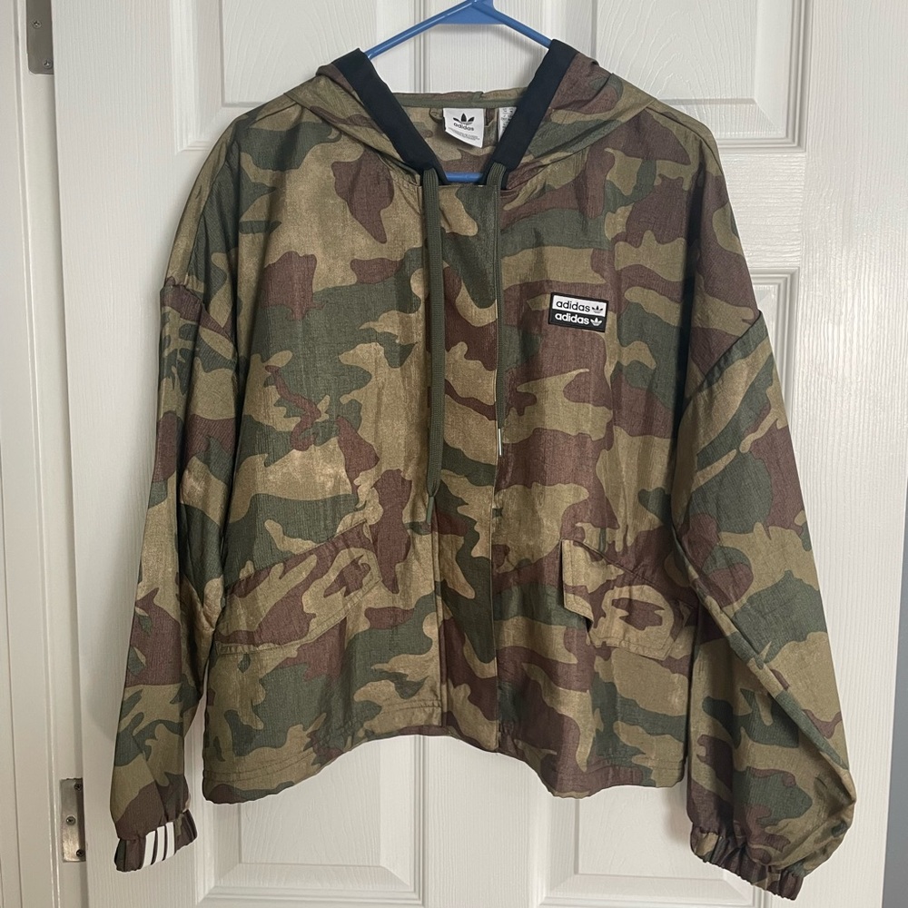 Adidas Green and Brown Camouflage Print cropped jacket
